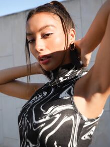 SHEIN 大理石圖案立領背心上衣 - 黑與白 - 查看 5