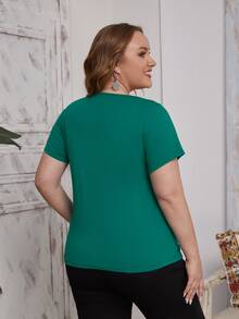 SHEIN Áo thun Plus size Cắt ra màu trơn Giải trí - màu xanh lá - Xem 2