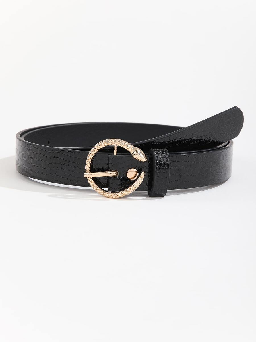 Snake Buckle Belt With Hole Punch - Black - View 1