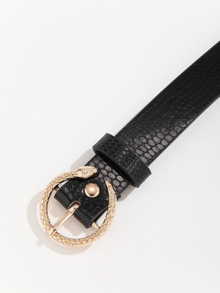 Snake Buckle Belt With Hole Punch - Black - View 3