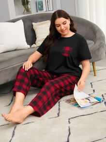 Plus Gingham Print Pyjama Set - Multicolor - View 5