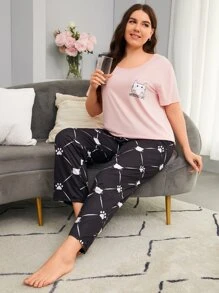 大碼卡通圖案家居服套裝 - 彩色 - 查看 1