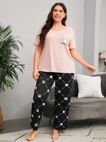 大碼卡通圖案家居服套裝 - 彩色 - 查看 3