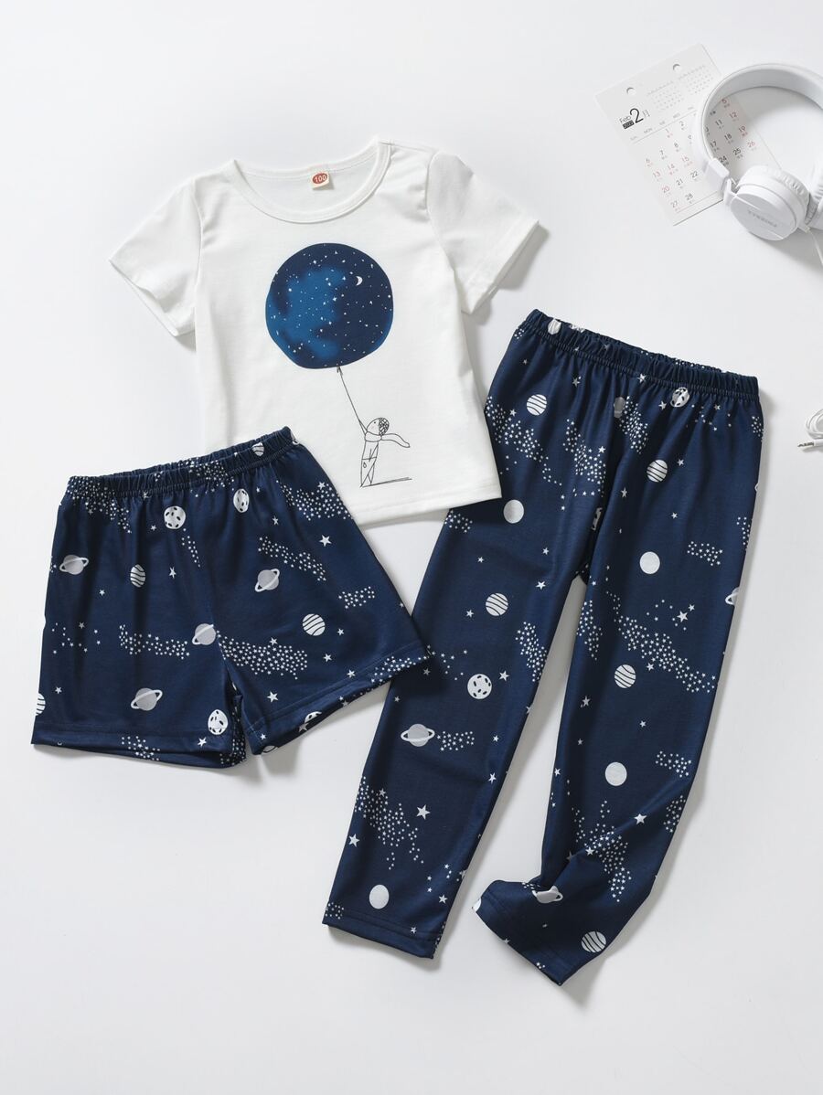 Toddler Boys 3pcs Galaxy Print PJ Set - Blue and White - View 1