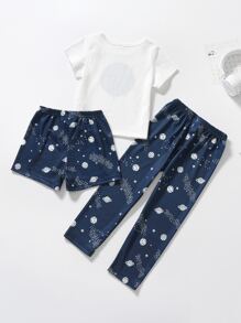 Toddler Boys 3pcs Galaxy Print PJ Set - Blue and White - View 2