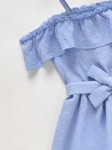 Niñas Vestido con cinturón ribete con fruncido - Azul - Ver 3