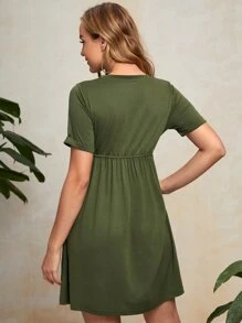 SHEIN Maternity Cuffed Sleeve Solid Dress - Army Green - View 2