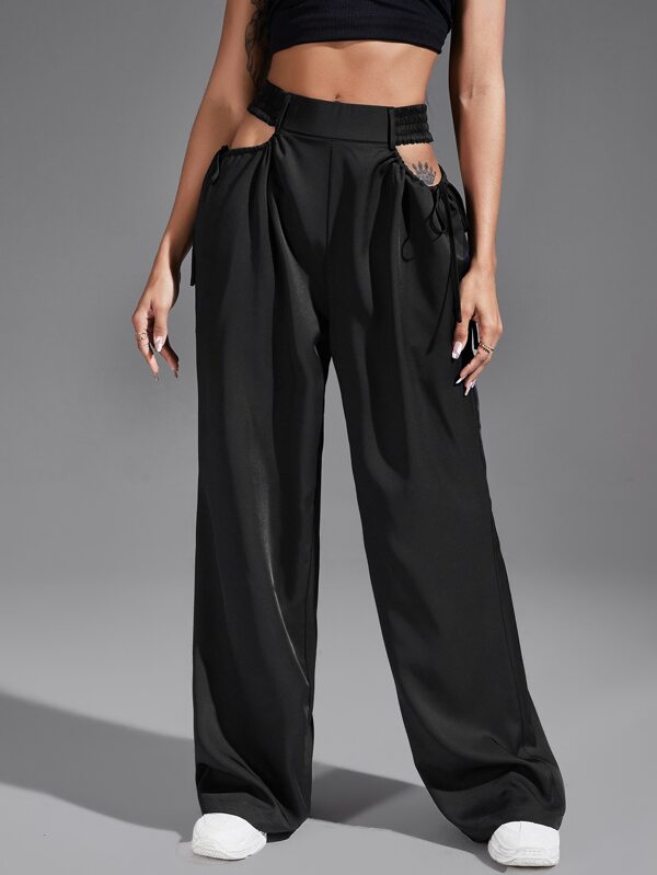 SHEIN SXY Shirred Cutout Waist Wide Leg Pants SHEIN USA