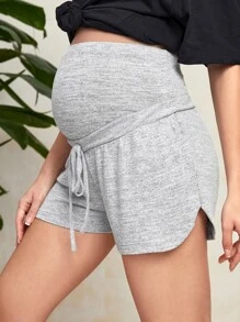 SHEIN Quần dành cho Bà bầu màu trơn Giải trí - Màu Xám nhạt - Xem 2