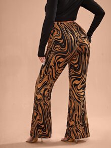 SHEIN SXY Plus Marbled Print Flare Leg Pants - Multicolor - View 1