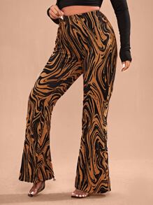 SHEIN SXY Plus Marbled Print Flare Leg Pants - Multicolor - View 2