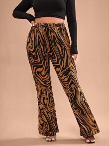 SHEIN SXY Plus Marbled Print Flare Leg Pants - Multicolor - View 4