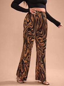 SHEIN SXY Plus Marbled Print Flare Leg Pants - Multicolor - View 5