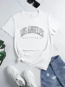 Áo thun nữ Lá thư Giải trí - trắng - Xem 1