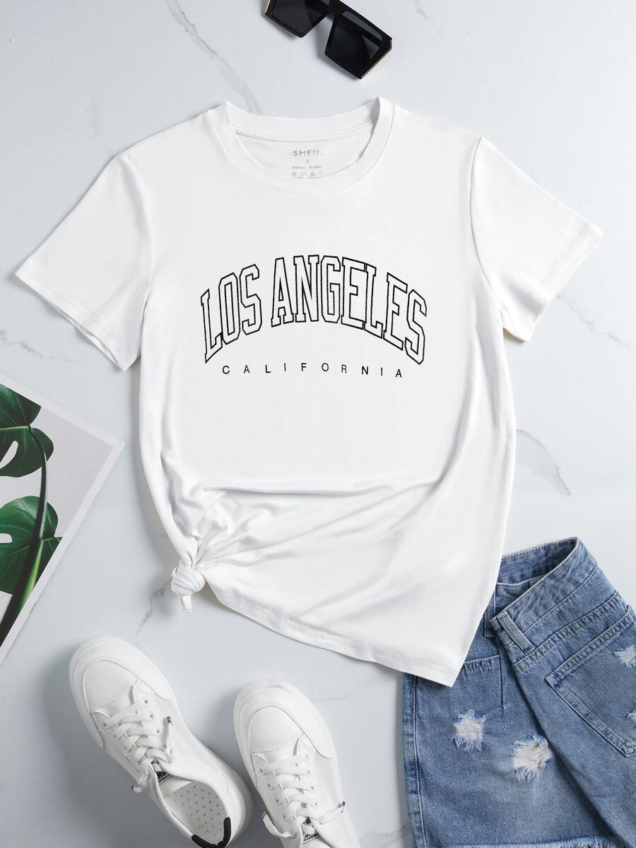 Áo thun nữ Lá thư Giải trí - trắng - Xem 1