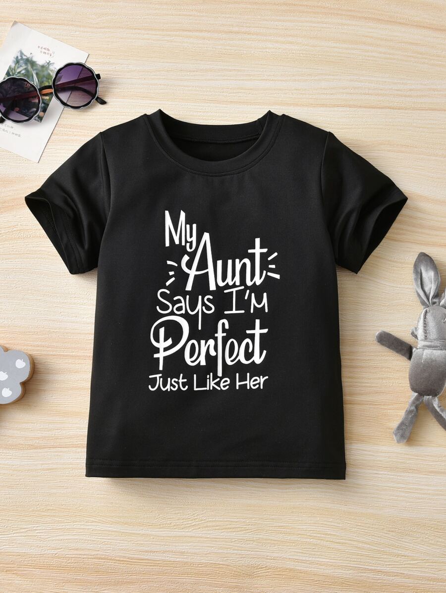 SHEIN Young Girl Slogan Graphic Tee - Black - View 1