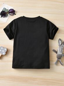 SHEIN Young Girl Slogan Graphic Tee - Black - View 2