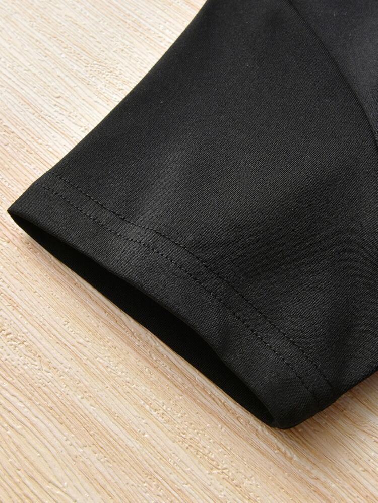 SHEIN 年輕女孩口號圖案短袖t恤 - 黑色 - 查看 4