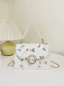 Mini Lace Embroidery Handbag for Women Elegant Chain Crossbody Bag Hanfu Clutch Purse with Faux Pearl Handle Argyle Princess Faux Pearl & Rhinestone Pearl Chain & Decor Mini Faux Pearl Decor Floral Embroidery Satchel Bag For Party, Wedding, Prom and Dinner, Lipsticks, Women's Pearl Bag - White - View 5