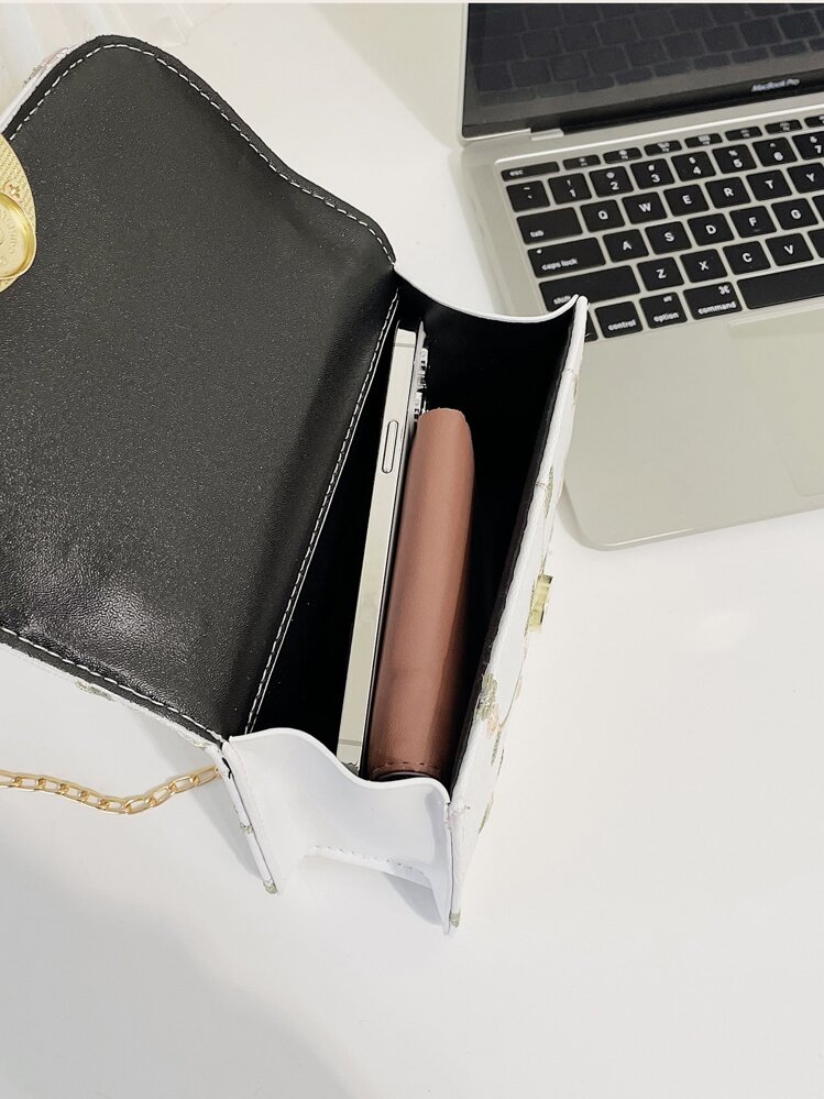 Mini Lace Embroidery Handbag for Women Elegant Chain Crossbody Bag Hanfu Clutch Purse with Faux Pearl Handle Argyle Princess Faux Pearl & Rhinestone Pearl Chain & Decor Mini Faux Pearl Decor Floral Embroidery Satchel Bag For Party, Wedding, Prom and Dinner, Lipsticks, Women's Pearl Bag - White - View 6