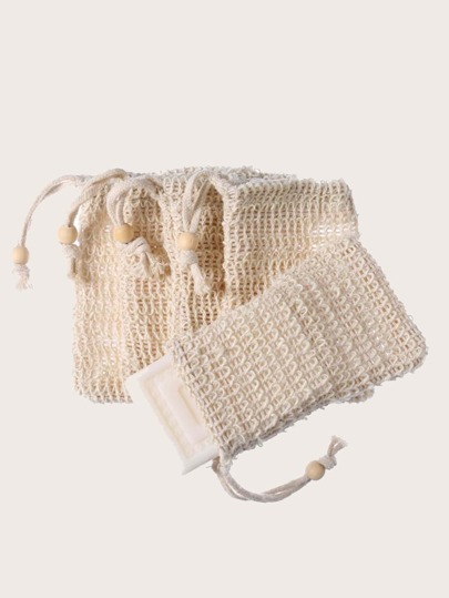 1pc Soap Foaming Net, Beige Drawstring Soap Bag For Bathroom