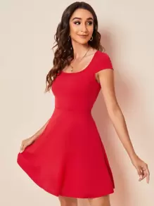 SHEIN Privé Đầm màu trơn Thanh lịch - Đỏ - Xem 1