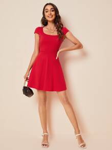 SHEIN Privé Đầm màu trơn Thanh lịch - Đỏ - Xem 5