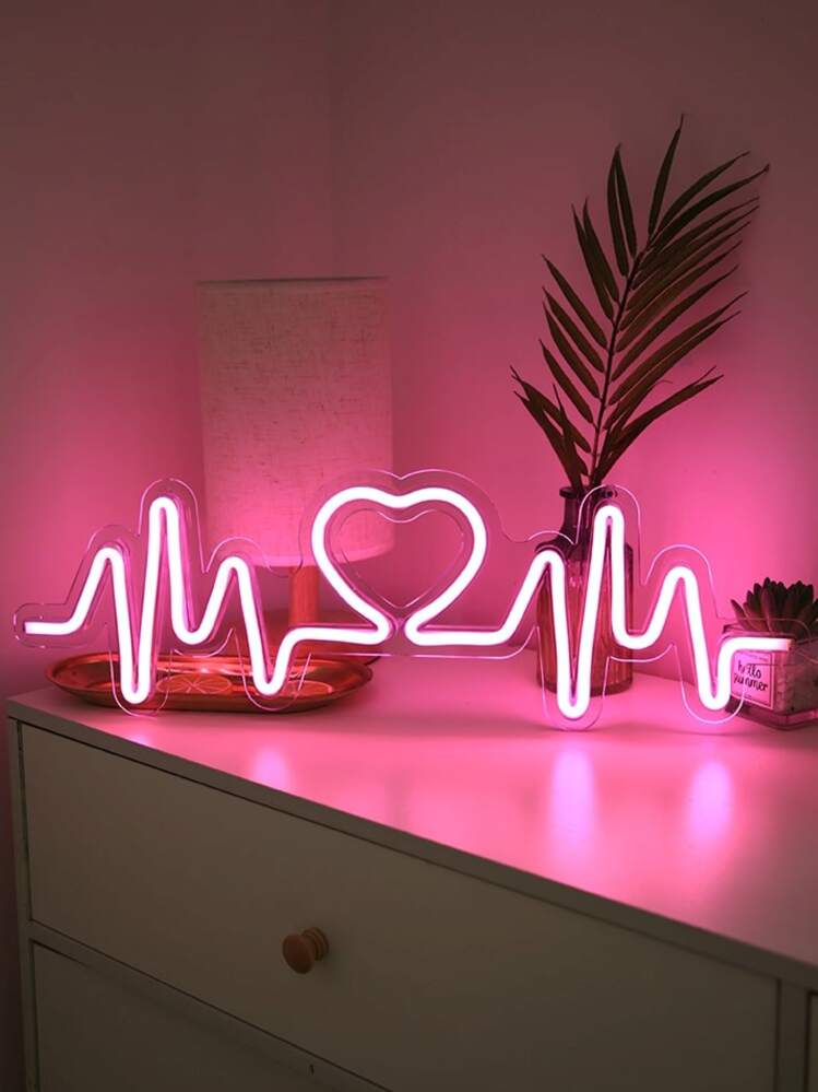1 Pieza Luz Led De Placa De Acrílico Con Latido Del Corazón Y Interfaz Usb Para Decoración Del Dormitorio, Fiesta De Cumpleaños, Propuesta De Matrimonio, Regalo De Vacaciones, Decoración De Luces Led De Cadena Colorida Y Parpadeante - Rosa - Ver 1