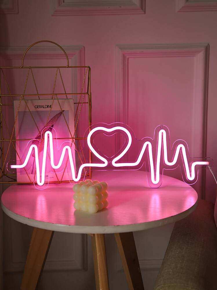 1 Pieza Luz Led De Placa De Acrílico Con Latido Del Corazón Y Interfaz Usb Para Decoración Del Dormitorio, Fiesta De Cumpleaños, Propuesta De Matrimonio, Regalo De Vacaciones, Decoración De Luces Led De Cadena Colorida Y Parpadeante - Rosa - Ver 3
