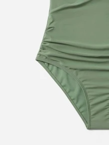 Teen Girls Plain Knot Front One Piece Swimsuit - Green - View 4