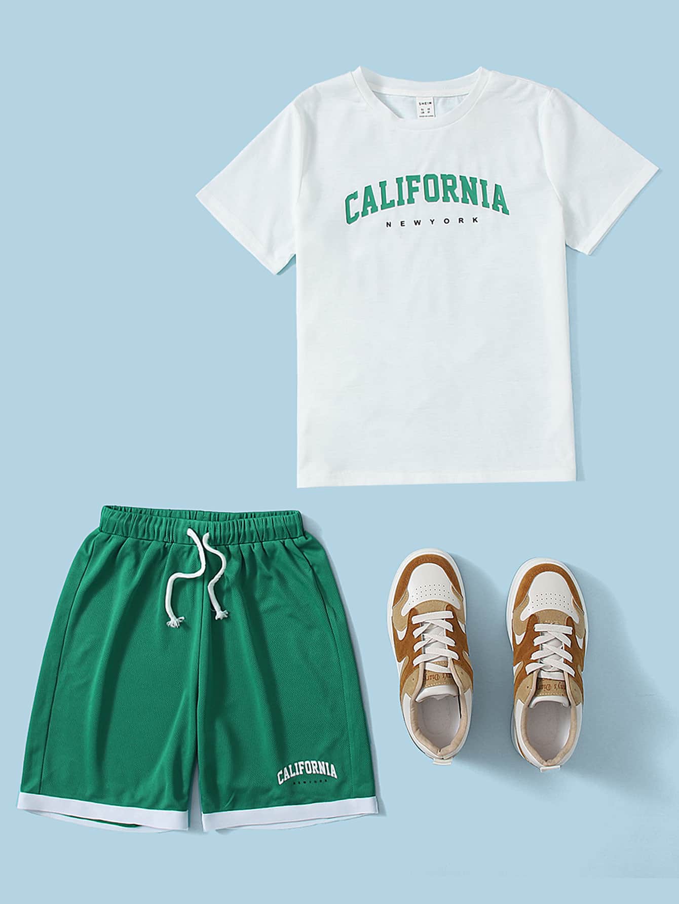 SHEIN Boys Letter Graphic Top & Track Shorts Set - Multicolor - View 1