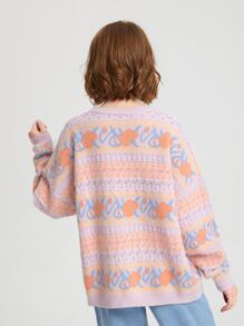 SHEIN Chica adolescente Jersey con patrón geométrico de hombros caídos