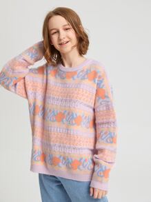 SHEIN Chica adolescente Jersey con patrón geométrico de hombros caídos