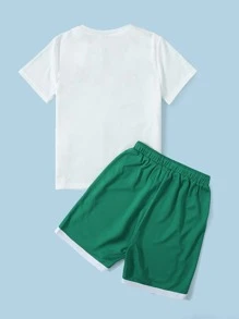 SHEIN Boys Letter Graphic Top & Track Shorts Set - Multicolor - View 2