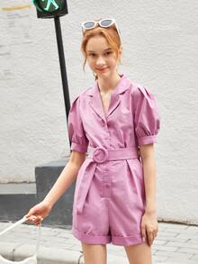 SHEIN Áo liền quần Gái Thắt lưng Nút phía trước màu trơn Ăn mặc đẹp - Màu Lilac Tím - Xem 3