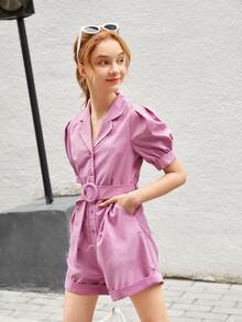 SHEIN Áo liền quần Gái Thắt lưng Nút phía trước màu trơn Ăn mặc đẹp - Màu Lilac Tím - Xem 5