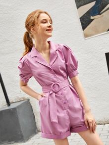 SHEIN Áo liền quần Gái Thắt lưng Nút phía trước màu trơn Ăn mặc đẹp - Màu Lilac Tím - Xem 6
