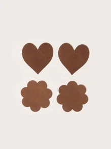 Coffee Brown Satin Plain Heart And Flower Shaped Nipple Covers Breast Petals For Women Casual Comfy Wear Non-Stretch - Coffee Brown - View 2