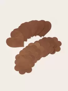 Coffee Brown Satin Plain Heart And Flower Shaped Nipple Covers Breast Petals For Women Casual Comfy Wear Non-Stretch - Coffee Brown - View 3
