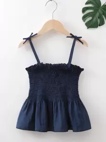 Girls Shirred Frill Trim Cami Top - Navy Blue - View 1