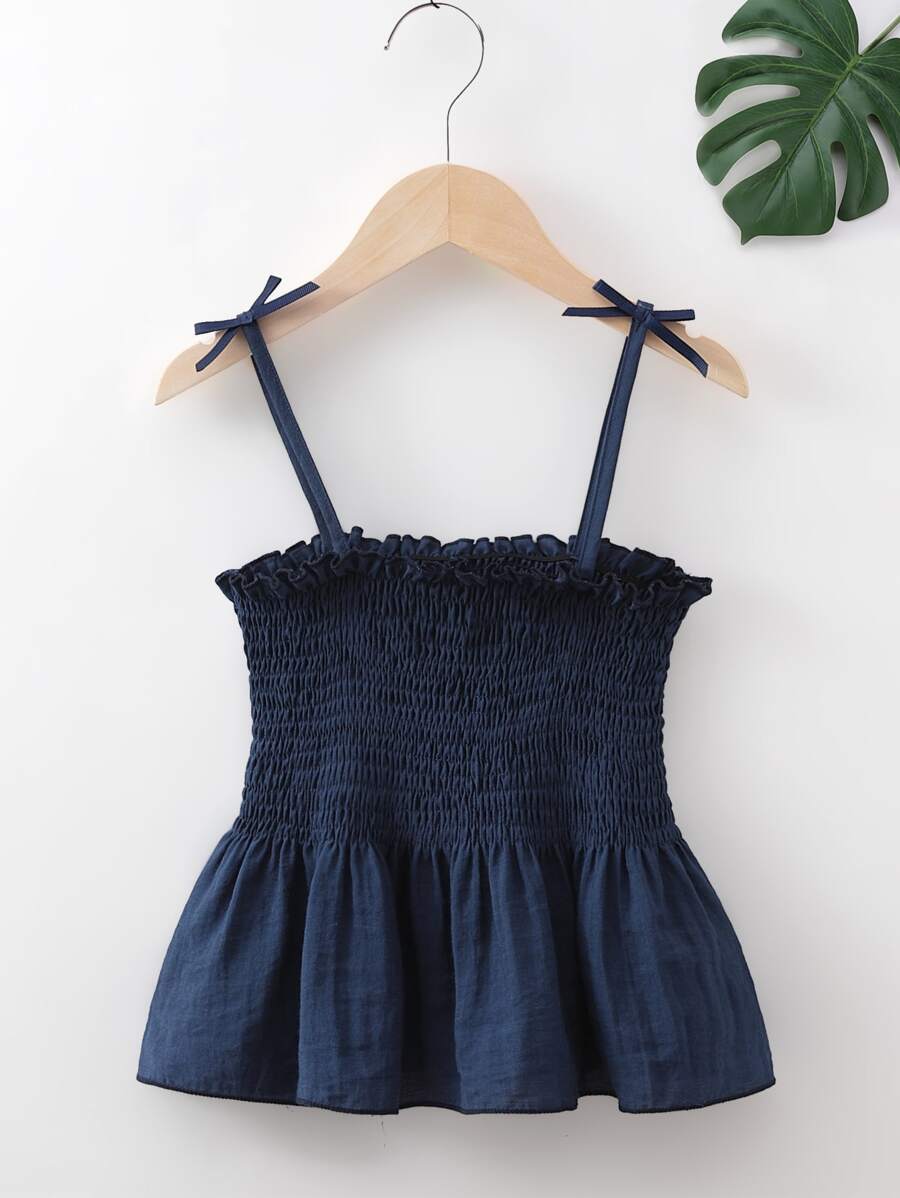 Girls Shirred Frill Trim Cami Top - Navy Blue - View 1