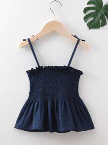 Girls Shirred Frill Trim Cami Top - Navy Blue - View 2