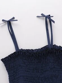 Girls Shirred Frill Trim Cami Top - Navy Blue - View 3