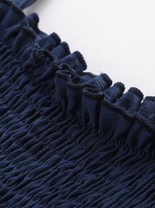 Girls Shirred Frill Trim Cami Top - Navy Blue - View 4