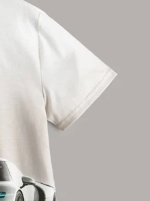 SHEIN Leap Crew Tween Boys' Casual Classic Fit Round Neck Short Sleeve Car Print T-Shirt, Summer - Multicolor - View 3