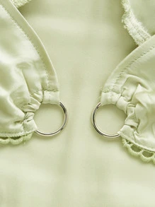 SHEIN MOD 胸部褶皺蕾絲邊後背繫帶緞面吊帶上衣 - 薄荷綠 - 查看 4