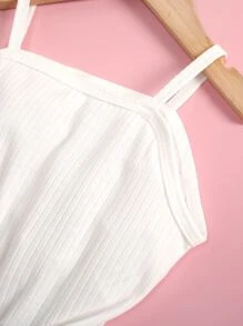 Jumpsuit bé gái Hem thô Gân đan Quần paper-bag Khối Màu Giải trí - Xanh và trắng - Xem 3