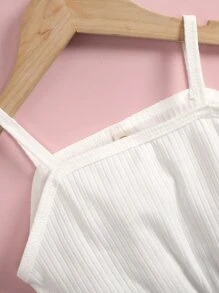 Jumpsuit bé gái Hem thô Gân đan Quần paper-bag Khối Màu Giải trí - Xanh và trắng - Xem 7