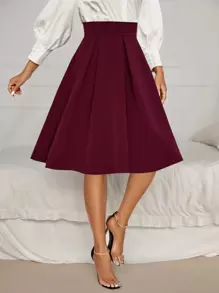 SHEIN Privé 素色高腰傘狀短裙 - 紫紅色 - 查看 5