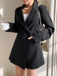DAZY Business Casual Solid Color Blazer,Fall Clothes - Black - View 3